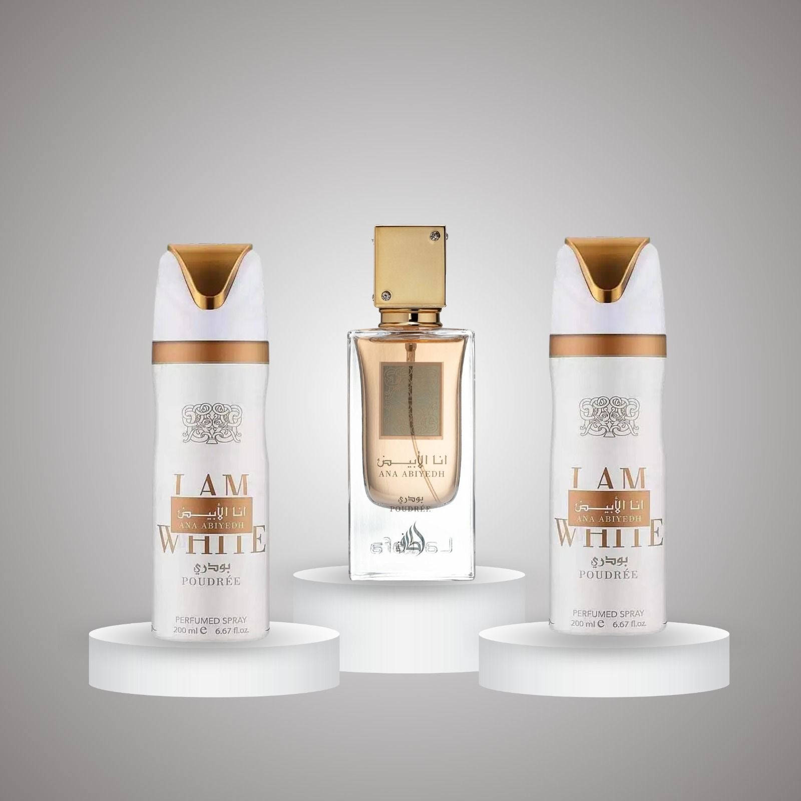 Lattafa - Ana Abiyedh Poudree 3er-Set – 1 Parfum + 2 Deos