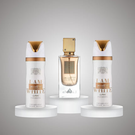 Lattafa - Ana Abiyedh Poudree 3er-Set – 1 Parfum + 2 Deos