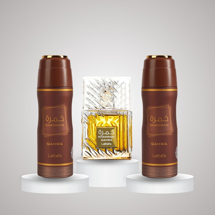 Lattafa - Khamrah Qahwa 3er-Set – 1 Parfum + 2 Deos